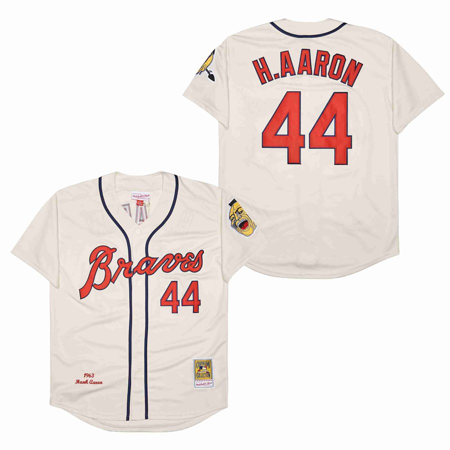 Men Atlanta Braves 44 H.Aaron Cream Game 1961 throwback MLB Jersey